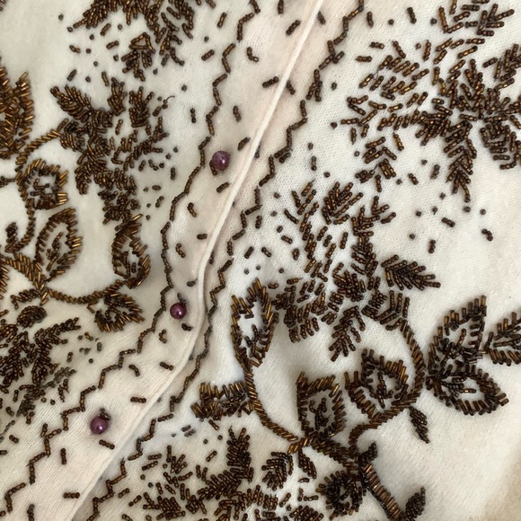 Vintage Cream Lambswool Beaded Cardigan Sweater - Picture 7 of 14